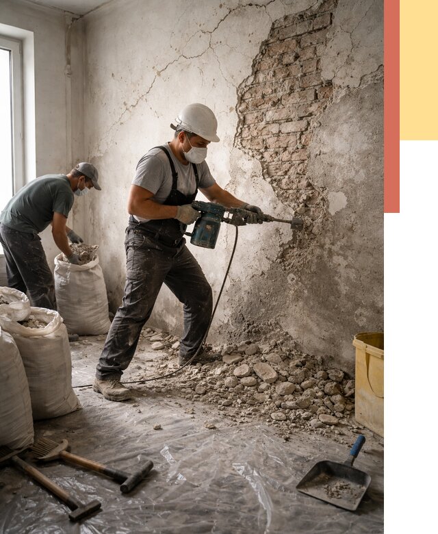 Демонтаж штукатурки со стен в Заинске от 7322 руб/м² — быстро и недорого | ОТДЕЛОЧНИК-Знс