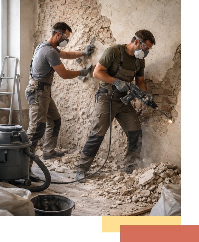 Демонтаж штукатурки со стен в Заинске быстро и аккуратно