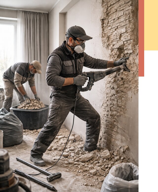 Демонтаж декоративного камня в Заинске от 1475 руб/м² — быстро и недорого | ОТДЕЛОЧНИК-Знс