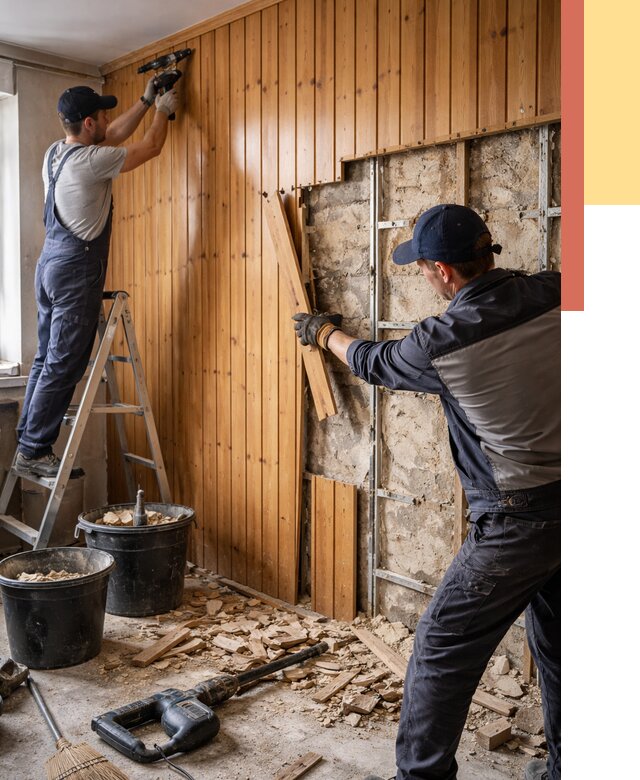 Демонтаж вагонки со стен в Заинске от 1475 руб. — снятие, удаление, срочно | ОТДЕЛОЧНИК-Знс