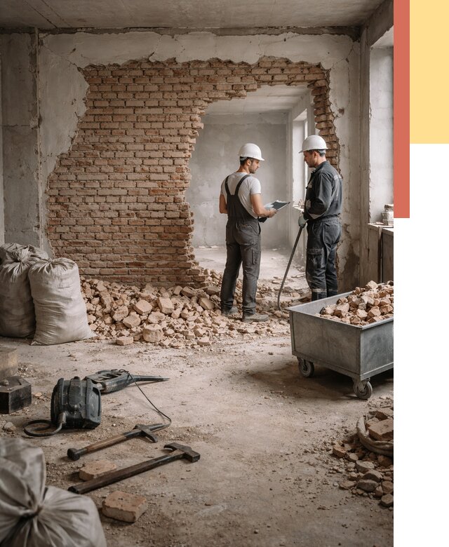 Демонтаж кирпичных стен в Заинске от 4271 руб. — быстро, недорого, под ключ | ОТДЕЛОЧНИК-Знс