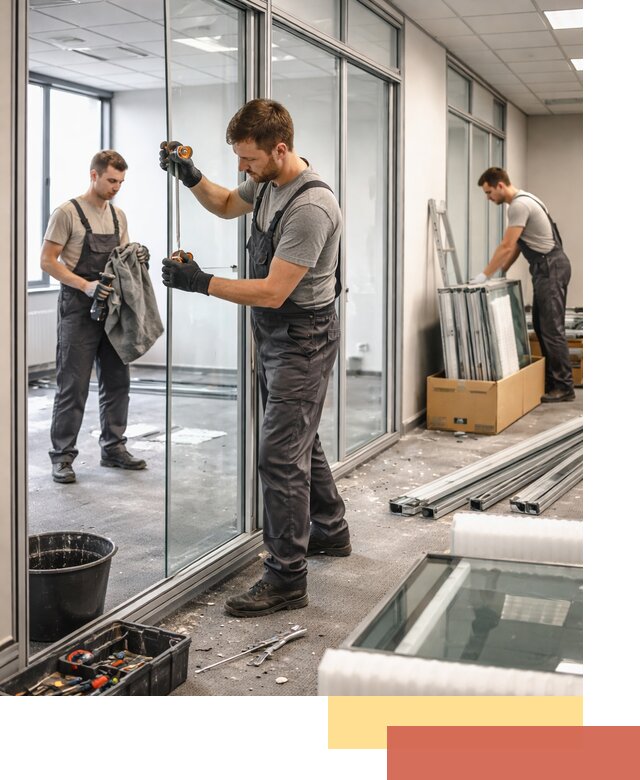 Демонтаж стеклянных перегородок в Заинске быстро и безопасно