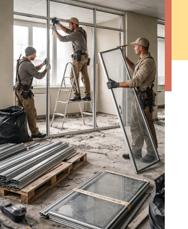 Демонтаж алюминиевых перегородок в Заинске от 4271 руб. — быстро и недорого | ОТДЕЛОЧНИК-Знс