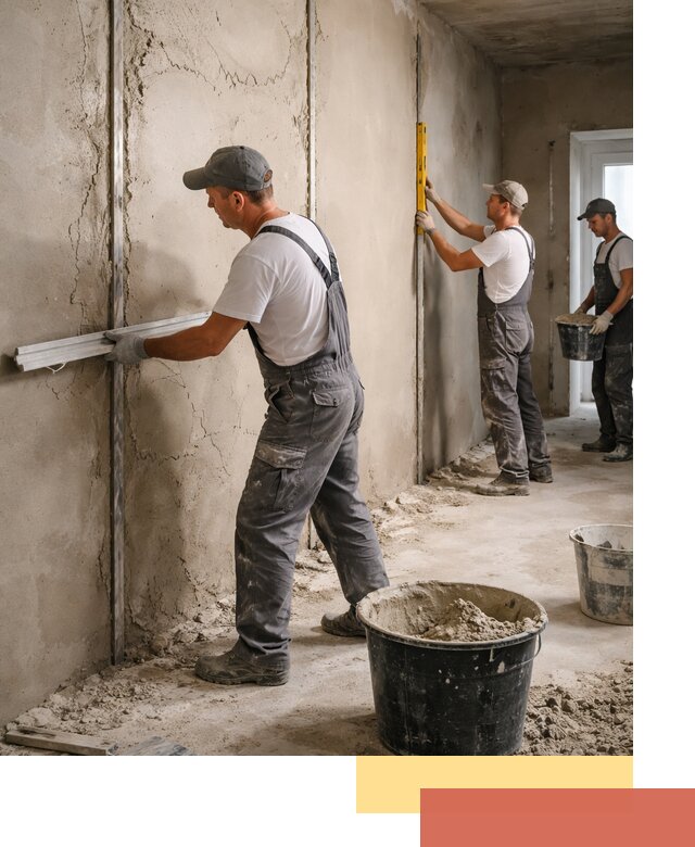 Штукатурка стен по маякам в Заинске — точная и ровная поверхность