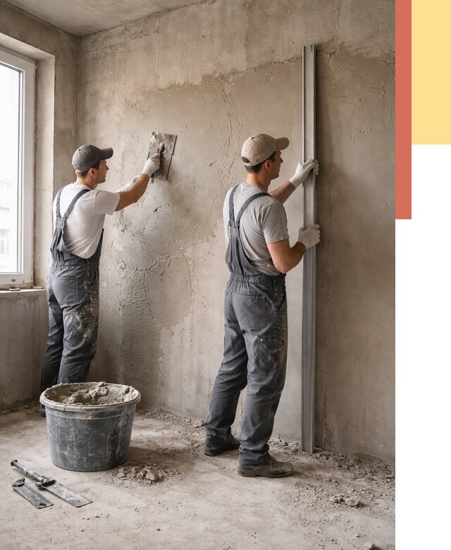 Штукатурка бетонных стен в Заинске от 4576 руб/м² — качественно и быстро | ОТДЕЛОЧНИК-Знс