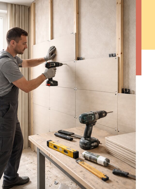 Монтаж МДФ панелей на стены в Заинске от 1271 руб. под ключ | ОТДЕЛОЧНИК-Знс