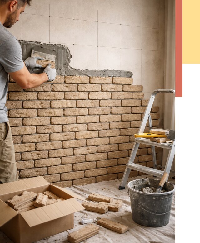 Монтаж декоративного кирпича в Заинске от 3254 руб./м² — быстро и недорого | ОТДЕЛОЧНИК-Знс