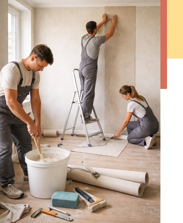 Оклейка стен обоями в Заинске от 3559 руб/м2 — быстро и недорого | ОТДЕЛОЧНИК-Знс