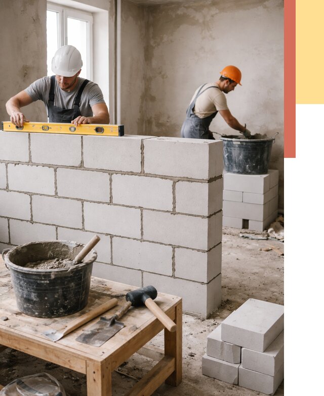 Кладка перегородок из газобетона в Заинске от 3254 руб. под ключ | ОТДЕЛОЧНИК-Знс