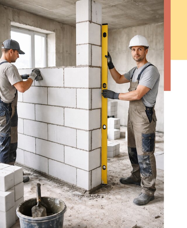 Кладка перегородок из пеноблока в Заинске от 1830 руб. под ключ | ОТДЕЛОЧНИК-Знс