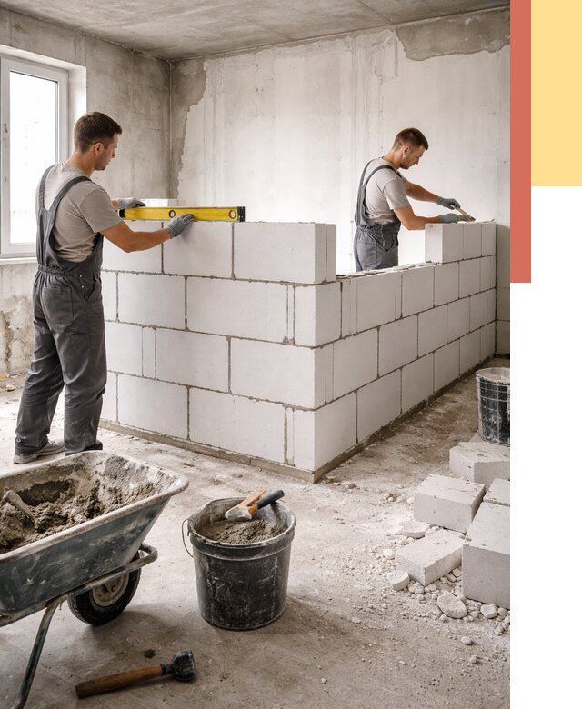 Кладка перегородок из ПГП в Заинске от 2542 руб./м2 — монтаж и возведение под ключ | ОТДЕЛОЧНИК-Знс