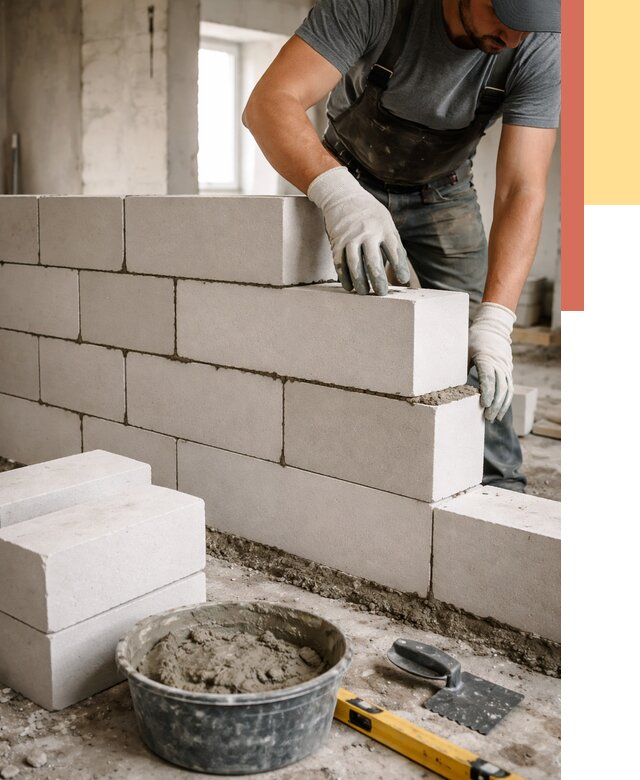 Кладка перегородок из силикатного блока в Заинске от 4068 руб. под ключ | ОТДЕЛОЧНИК-Знс