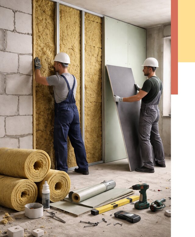 Шумоизоляция перегородок из блоков в Заинске от 1881 руб./м² — быстро и недорого | ОТДЕЛОЧНИК-Знс