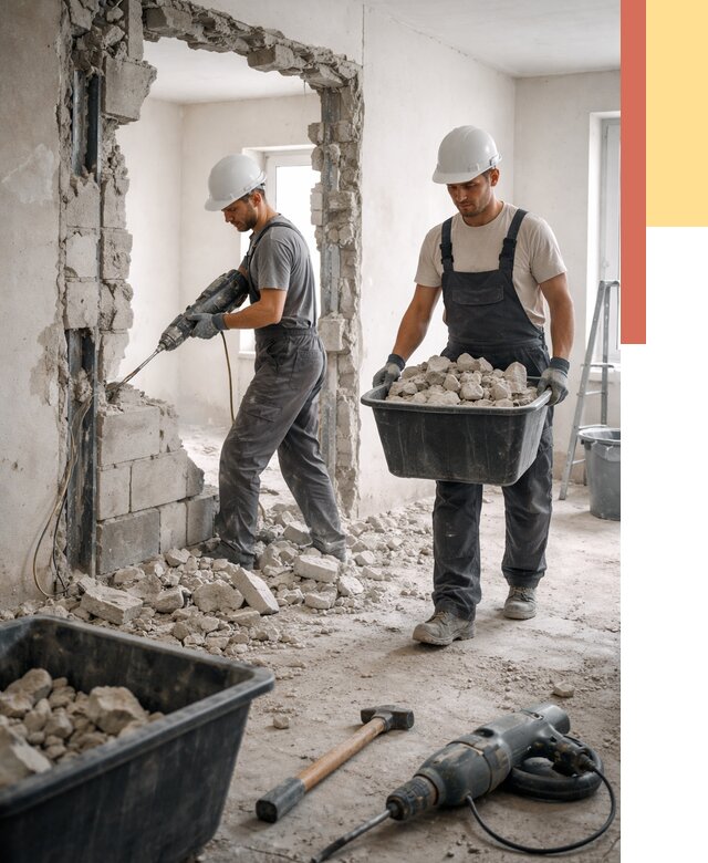 Демонтаж блоковых перегородок в Заинске от 3813 руб. — быстро и недорого | ОТДЕЛОЧНИК-Знс