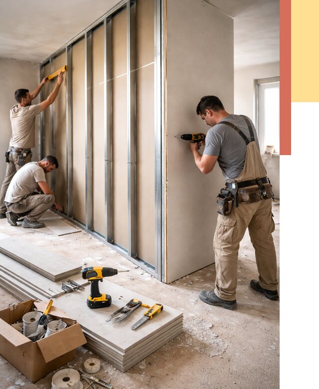 Монтаж однослойной перегородки из гипсокартона в Заинске от 661 руб. | ОТДЕЛОЧНИК-Знс