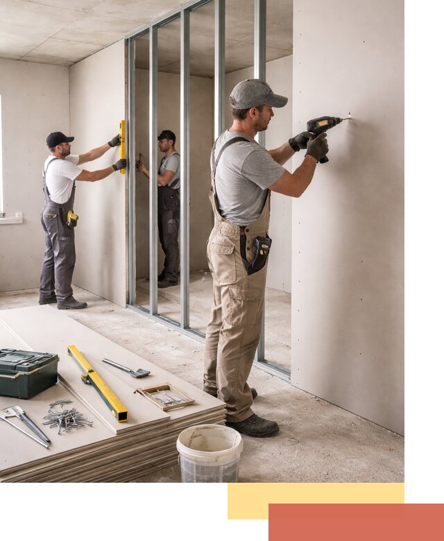 Однослойная перегородка из гипсокартона в Заинске под ключ, монтаж и отделка