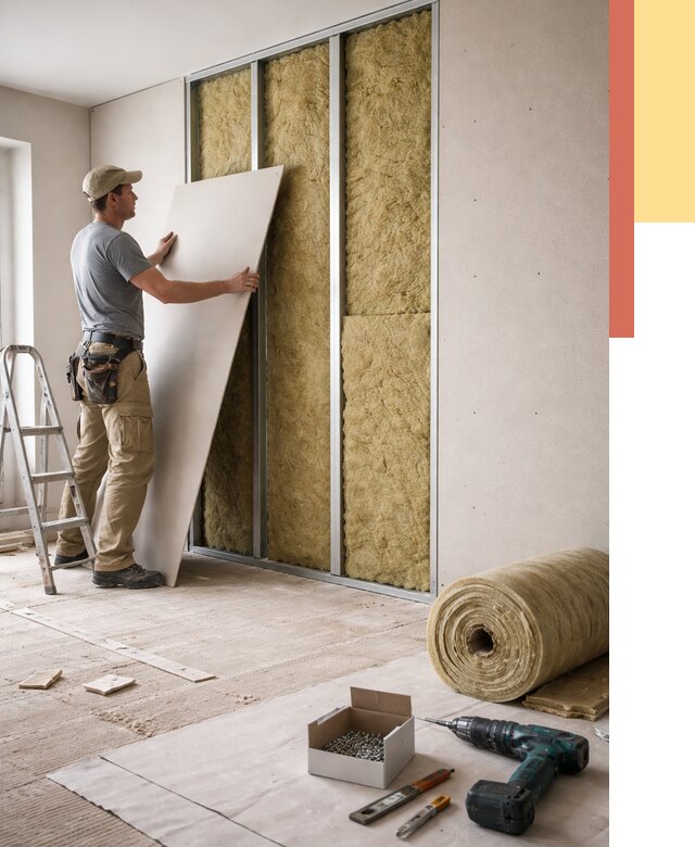 Перегородка из гипсокартона с шумоизоляцией в Заинске от 3173 руб. | ОТДЕЛОЧНИК-Знс