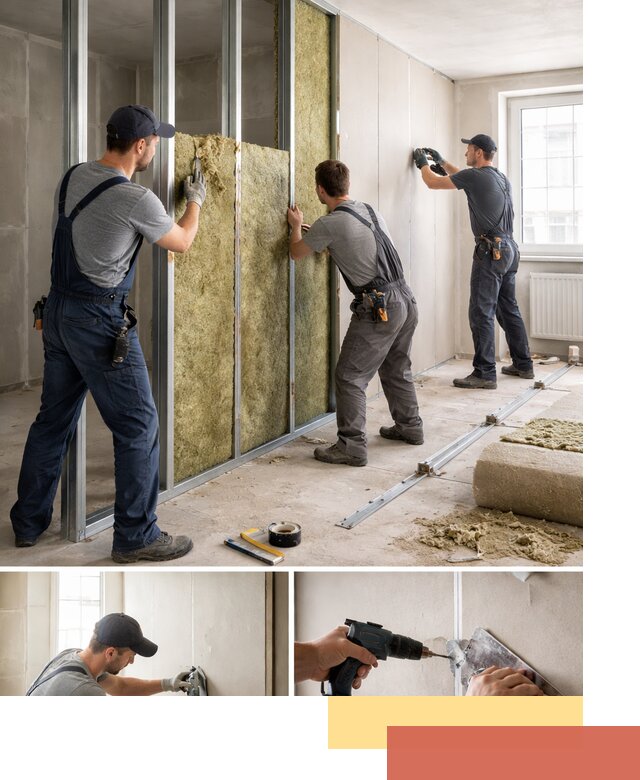 Перегородка из гипсокартона с шумоизоляцией в Заинске — монтаж под ключ