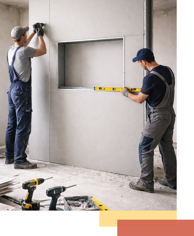 Перегородка из гипсокартона с нишей под декор в Заинске