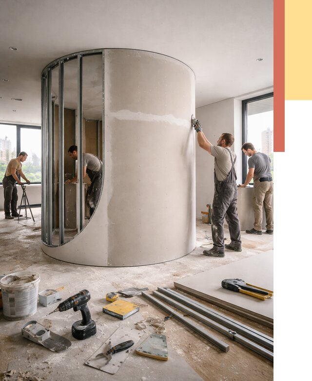 Радиусная перегородка из гипсокартона в Заинске от 2949 руб. под ключ | ОТДЕЛОЧНИК-Знс