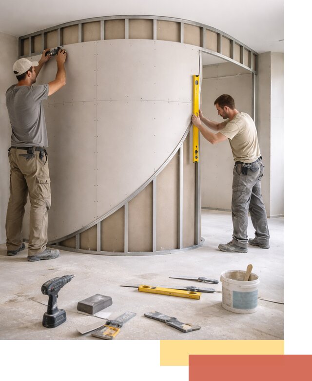 Радиусная перегородка из гипсокартона в Заинске под ключ