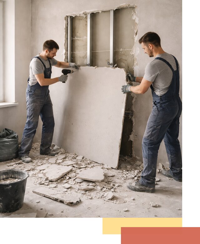 Демонтаж перегородки из гипсокартона в Заинске быстрый и аккуратный