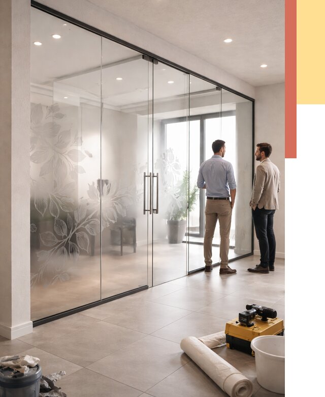 Стеклянные перегородки с рисунком в Заинске от 12711 руб. монтаж и нанесение | ОТДЕЛОЧНИК-Знс