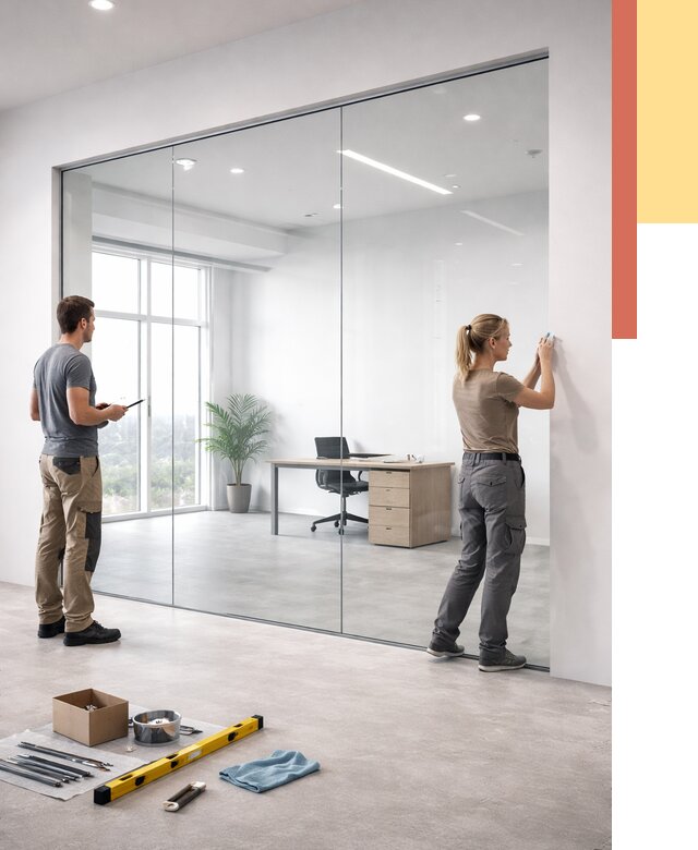 Перегородки из закаленного стекла в Заинске от 9661 руб. под ключ | ОТДЕЛОЧНИК-Знс