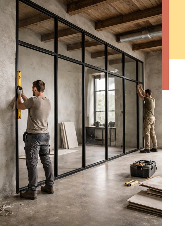 Стеклянные перегородки лофт в Заинске от 10677 руб. под ключ | ОТДЕЛОЧНИК-Знс