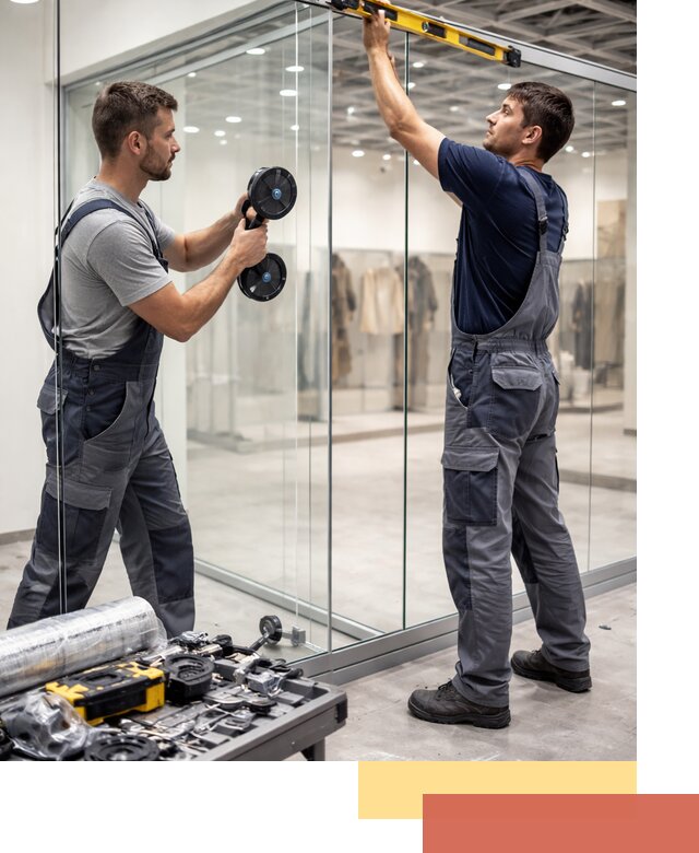 Стеклянные перегородки для магазинов в Заинске — монтаж и установка