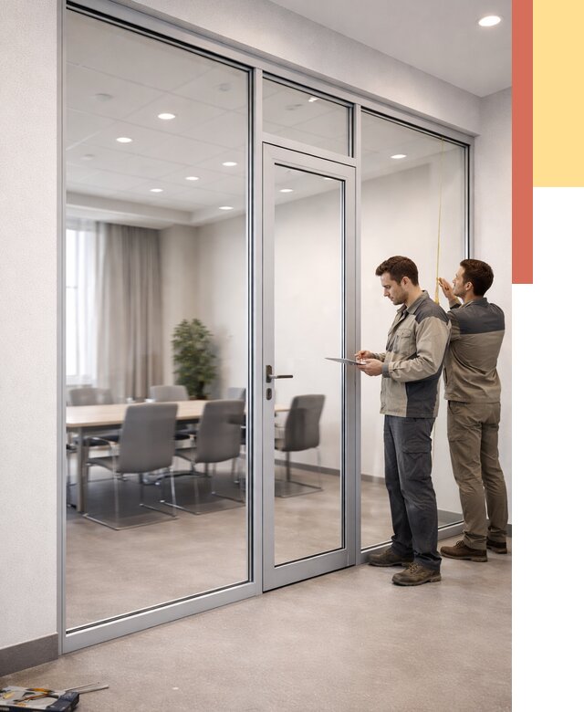 Установка и монтаж алюминиевых перегородок со стеклом в Заинске от 8339 руб. | ОТДЕЛОЧНИК-Знс