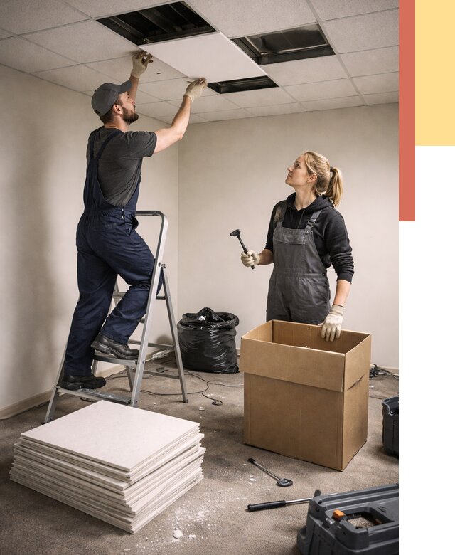 Демонтаж потолочной плитки в Заинске от 4576 руб. быстро и недорого | ОТДЕЛОЧНИК-Знс