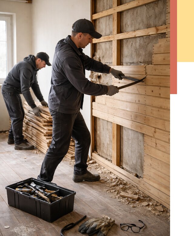 Демонтаж вагонки в Заинске от 3864 руб/м2 — быстро и недорого | ОТДЕЛОЧНИК-Знс