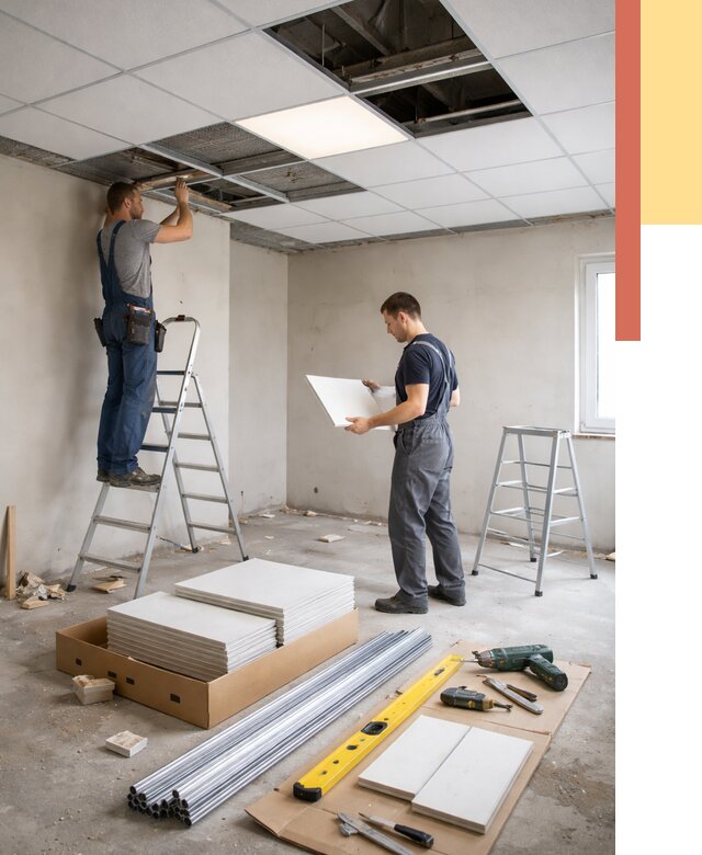 Монтаж потолка армстронг в Заинске от 4576 руб/м2 — быстрая установка под ключ | ОТДЕЛОЧНИК-Знс