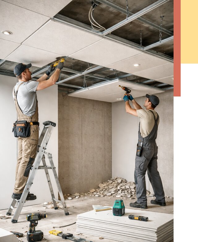 Монтаж акустического потолка в Заинске от 6610 руб/м2 — быстро и недорого | ОТДЕЛОЧНИК-Знс