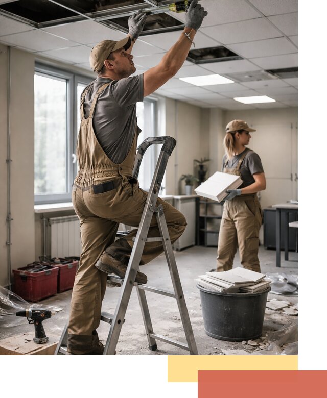 Ремонт потолка Армстронг и замена плит в Заинске