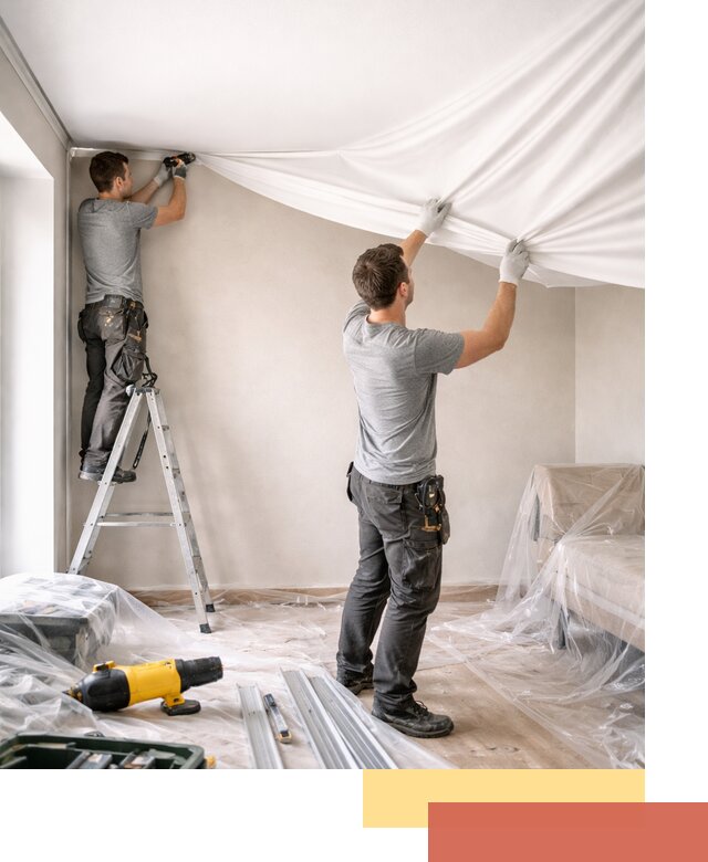 Монтаж тканевого натяжного потолка в Заинске недорого и быстро