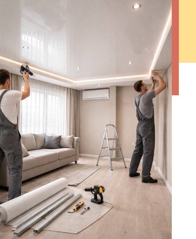 Монтаж глянцевого натяжного потолка в Заинске от 763 руб. под ключ | ОТДЕЛОЧНИК-Знс