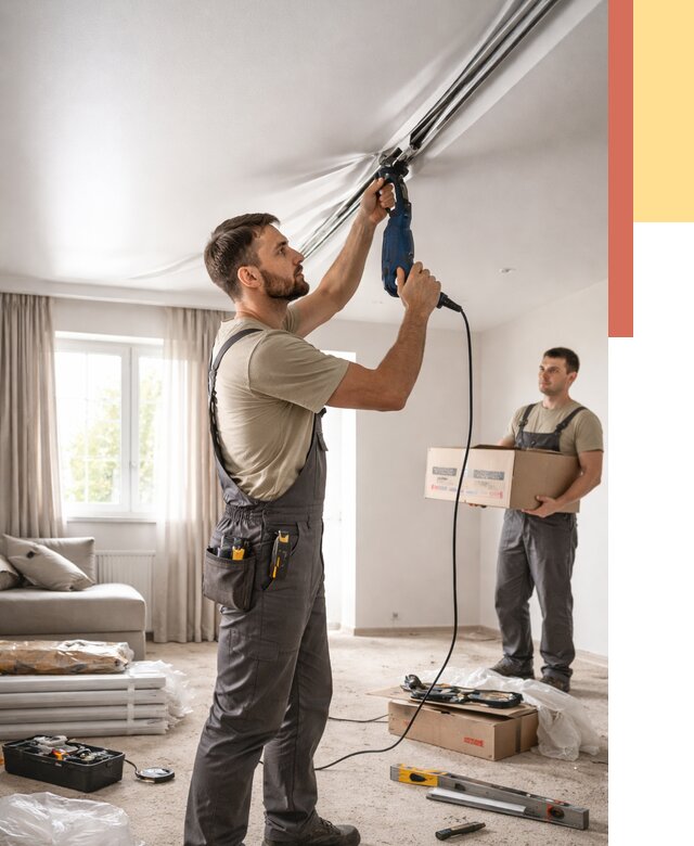 Монтаж сатинового натяжного потолка в Заинске от 3559 руб. | Быстро, недорого — ОТДЕЛОЧНИК-Знс