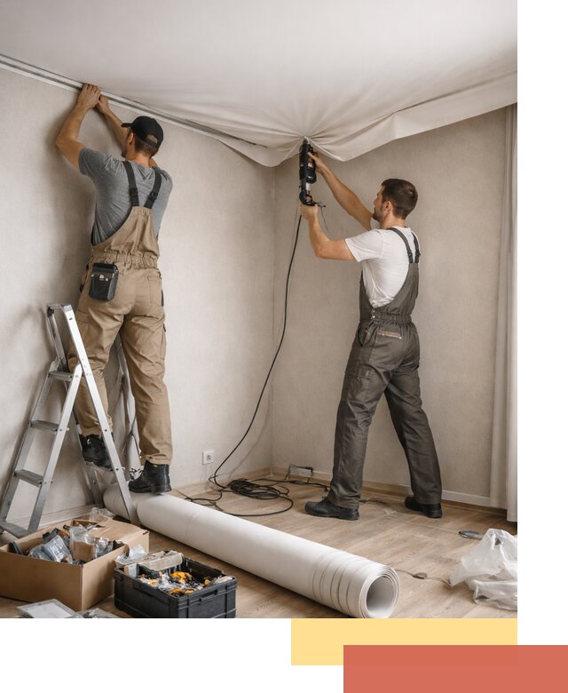 Монтаж цветного натяжного потолка в Заинске за один день