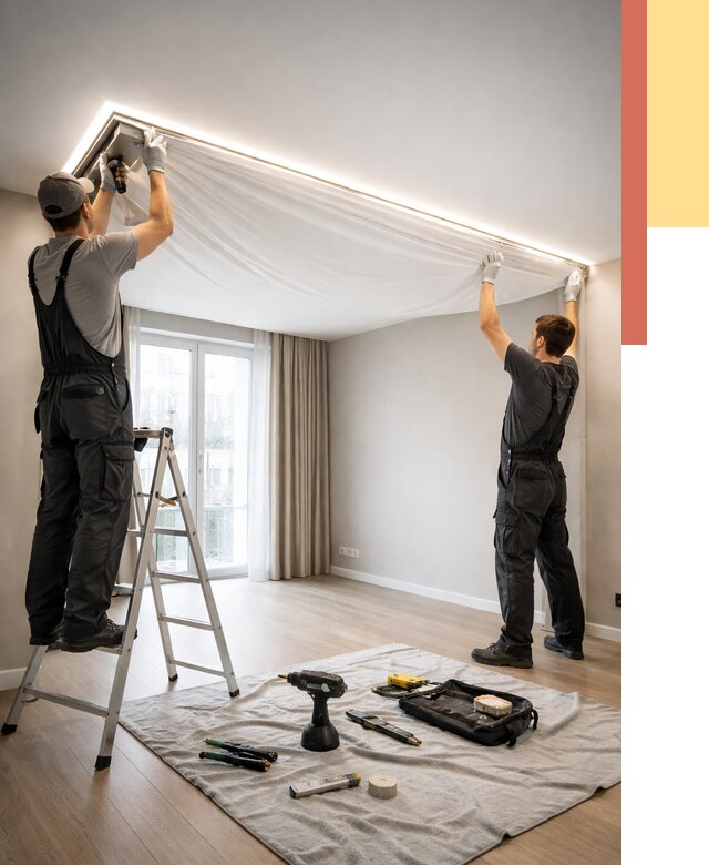 Монтаж парящего натяжного потолка в Заинске от 4576 руб. быстро и недорого | ОТДЕЛОЧНИК-Знс