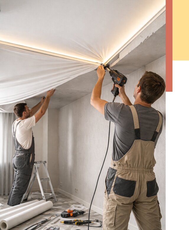 Монтаж натяжного потолка с подсветкой в Заинске от 966 руб. | ОТДЕЛОЧНИК-Знс