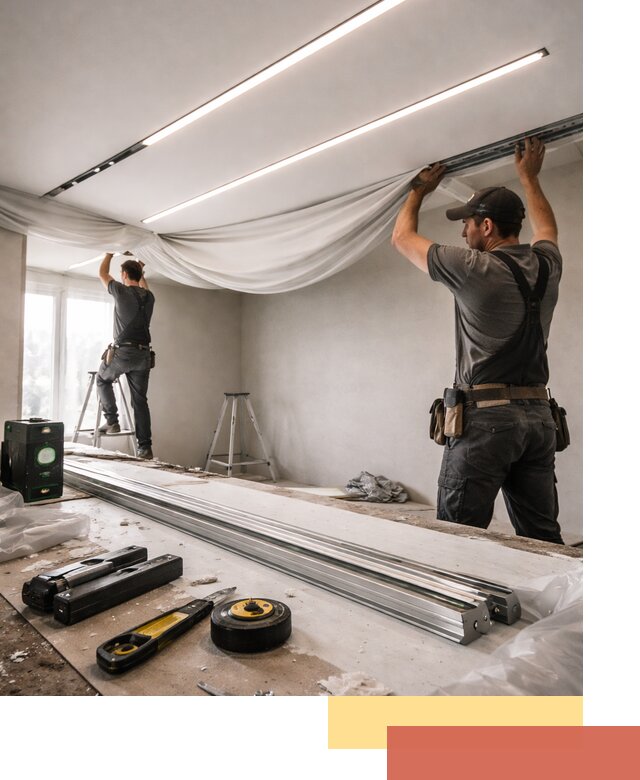 Монтаж натяжных потолков со световыми линиями в Заинске