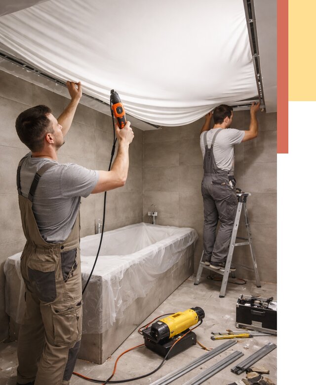 Монтаж натяжного потолка в ванной в Заинске от 1220 руб. под ключ | ОТДЕЛОЧНИК-Знс