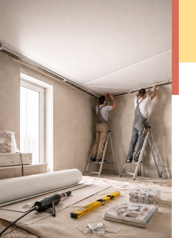 Монтаж натяжного потолка в спальне в Заинске от 3864 руб. под ключ | ОТДЕЛОЧНИК-Знс