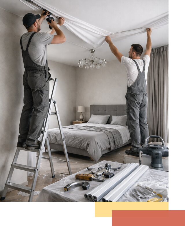 Монтаж натяжного потолка в спальне в Заинске