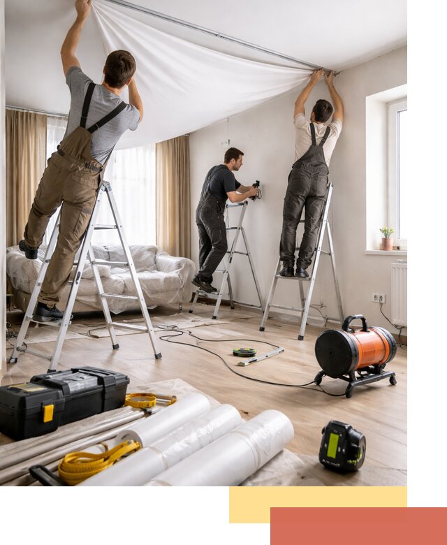 Монтаж натяжного потолка в гостиной в Заинске