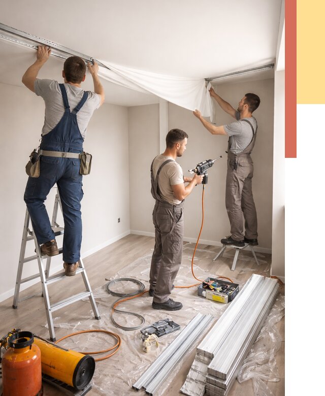 Монтаж натяжного потолка в студии в Заинске от 5593 руб. — быстро и недорого | ОТДЕЛОЧНИК-Знс