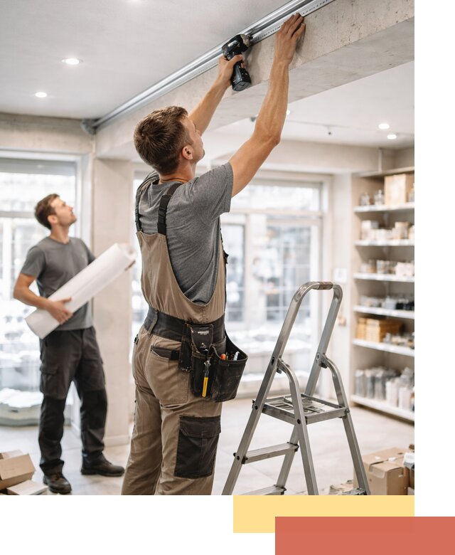 Монтаж натяжных потолков в магазине в Заинске