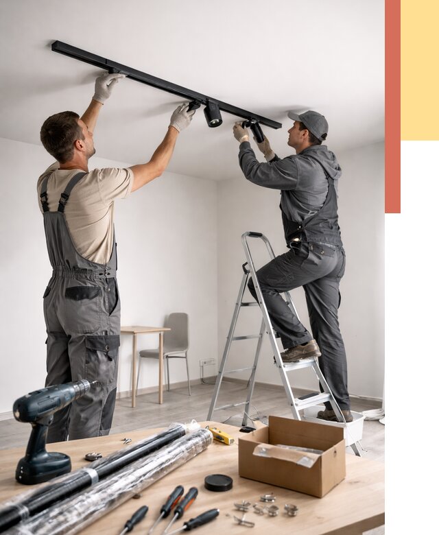 Установка трековых светильников в натяжной потолок в Заинске от 4271 руб. | ОТДЕЛОЧНИК-Знс